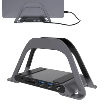 Портативная док-станция USB C с вертикальной подставкой, совместимая с ноутбуком с 4K HDMI, 3 USB, SD/ TF, PD3.0, CDOCK типа RJ45